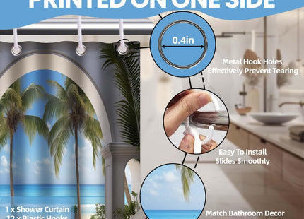 Lvetong Beach Coastal Shower Curtain, 72x72 in, Beachy Scenic