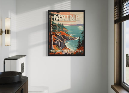 Maine State Scenery Unframed Poster Art Print, Retro States Landscape Wall art Decor, Adventure Mountain and Scenery Painting for Bedroom, Living Room 42 (Maine, 10"L x 8"W, Unframed)