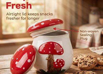 Ceramic Airtight Cookie Jar with Lid Mushroom Candy Canister Relief Design