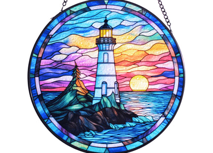 Lighthouse Garden Suncatcher, Elliptic Stained Glass Window Hanging Memorial Gift for Mom, Sun Catcher for Home Garden, Wedding Decor