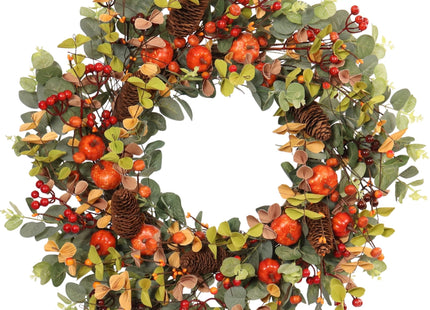 Pudate Fall Wreath 22 Inch Eucalyptus Pinecone Pumpkin Front Door Décor