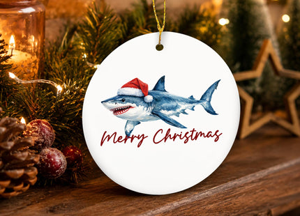 MIBEZE Coastal Beach Shark Christmas Ceramic Ornament Gifts