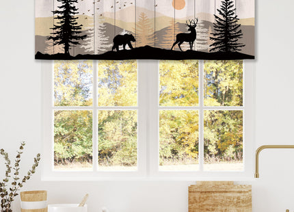 Laifzere Farmhouse Forest Cabin Curtain Valance for Window Treatments Rustic Wooden Rod Pocket Kitchen Treatment Tree Country Deer Bear Drapes for Bathroom Bedroom Living Room 1 Panel (52x18 Inch)