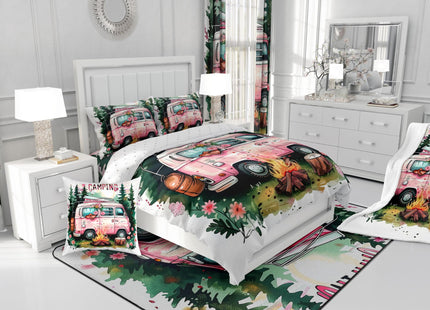Erosebridal RV Camper Toddler Bedding Set,Happy Camping Comforter Set for Kids Boys Girls Bedroom Decor,Rustic Country Floral Bed Set Woodland Tree Bedding Comforter Sets,1 Pillowcase