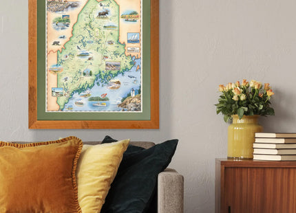 Xplorer Maps Maine Hand-Drawn Map – 24x18 Vintage-Style Lithographic Print – Made in USA