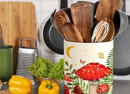 Hexagram Whimsical Whimsy Mushroom Kitchen Decor Ceramic Utensil Holder