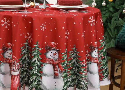 NOVILYS Red Round Christmas Tablecloth, Snowman Gift Design, 70 Inch