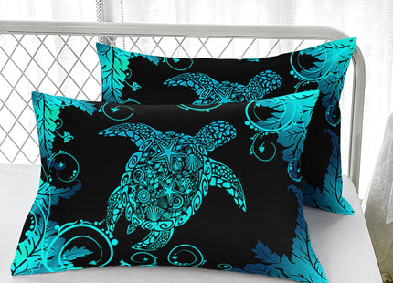 Nttopship Black Sea Turtle 4 Pieces Bed Sheet Sets Queen Size Sea Turtle Bedding Sets with 16" Deep Pockets Oceans and Starfish Bedroom Decor,Bedding Set 4 PCS(1 Fitted+1 Flat+2 Pillowcases)
