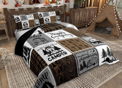 Erosebridal Rustic Camping Bedding Set Rv Camper Comforter Set Queen Farmhouse Buffalo Plaid Down Comforter Rv Accessories for Inside,Travel Trailers Bunk Quilt Duvet Country Cabin Lodge Decor