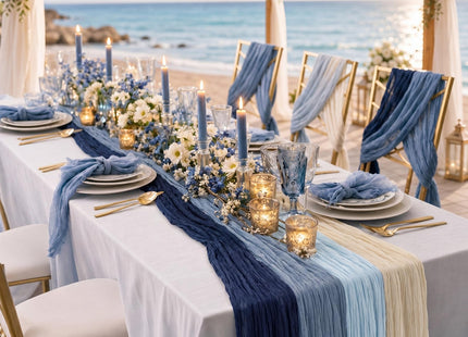 Moukeren 4 Pack Navy Blue Cheesecloth Table Runner Coastal Party Decor