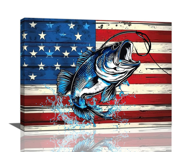 Estused Bass Fish Wall Art Nautical Fishing Pictures Wall Decor 16"x12"