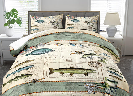 llyxsesty 3 Piece Fish Comforter Set Queen Fishing Bedding Set for Bedroom