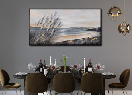 Yuaxker Coastal Wall Art Grey and Gold Wall Decor Trendy Artwork Framed Beach Canvas Painting for Living Room Bedroom Dining Room Office Home Decor 20x40 Inch