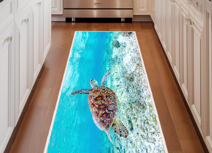 VANOVICH Coastal Runner Rug for Hallways,Sea Turtle Rug for Bedroom,Turle Bathroom Kitchen Runners Nautical Throw Rugs Washable Small Rug Non-Slip Low-Pile Floor Carpets for Entryway,Laundry,Blue