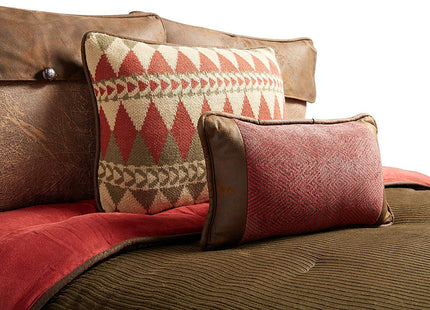 HiEnd Accents Wilderness Ridge 5-PC Rustic Lodge Corduroy Stripe Bedding Set (Olive, Brown & Red), Twin
