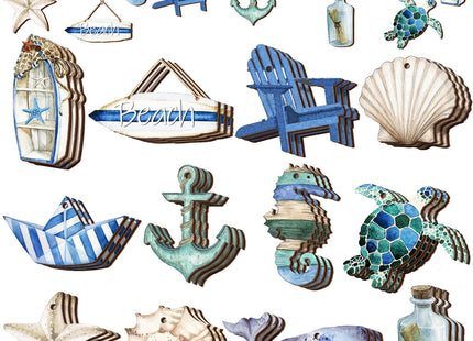 Maitys 36 Pcs Beach Wooden Ornaments Ocean Summer Tree Decorations Coastal Nautical Seaside Wood Cutouts Navigation Hanging Ornaments Xmas Decorations for Home Tree Wall Wreath Crafts(Beach Sea)