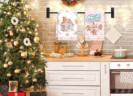 InIsaJace Pink Christmas Kitchen Towels, 6PCS Gingerbread Hand Tea Towels Set Xmas Housewarming Gifts, Candy Cane Kitchen Dish Clothes Bathroom Holiday Decor Supplies