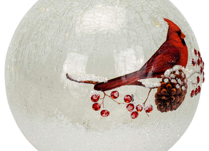 Cardinal on Pinecone Crackle Glass LED Light Globe, 6 in