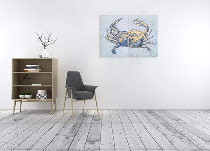 Yihui Arts Blue and Gold Foil Crab Diptych Wall Art - Nautical & Retro Art Decor for Home