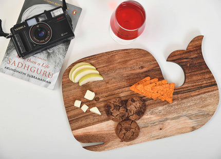 Affinity Decor Organic Acacia Aniaml Cutting Board for cheese kitchen Chopping Butcher Block Platter Wine Holder with Handles, Vegetables Fruit & Salad (Whale Board 14"L x 9"W)