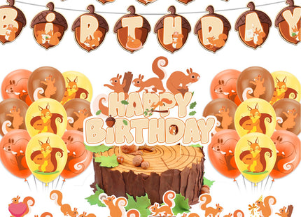Woodland Animals Squirrel Party Supplies - Includes Squirrel Birthday Banner, Cake Topper, Cupcake Toppers & Balloons for Zoo Animals Themed Party