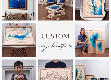 Personalized 3D Wood Map - Lake Depth Map Art - -Layer Handcraft Nautical Decor - Rustic Wall Art for Lake House, Cabin - Gifts for 5th Anniversary, Father’s Day, Christmas, Housewarming