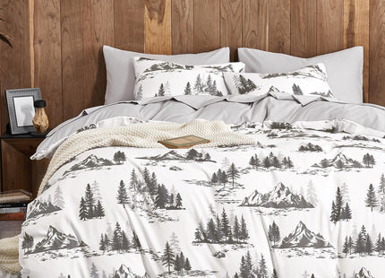 Wake In Cloud Rustic Comforter Set, Grey White, Queen