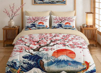 WeCozy Queen Comforter Set with Sheets, 7 Pieces Japanese Ocean Bedding