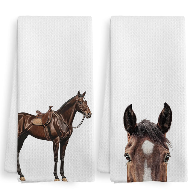XNXLDYLH Funny Horse Kitchen Towels and Dishcloths Sets of 2, Horse Decor Gifts for Girls Room Home, Farmhouse Rustic Cabin Farm Nursery Home Decor Dish Hand Tea Towels for Bathroom Kitchen, 16x24Inch