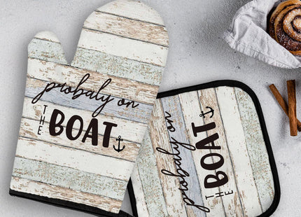 OHSUL Lake House Gifts Oven Mitts and Pot Holders Sets, Lake House Nautical Kitchen Decor Accessories, On The Boat Rustic Lake Themed Heat Resistant Oven Gloves Hot Pads for Kitchen Cooking Baking