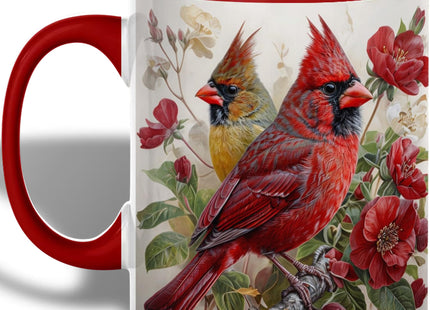 Cardinal Bird Ceramic Coffee Mug, Beautiful Red and Yellow Redbird with Floral Background, Durable Tea Cup for Home, Gift for Nature Lovers,Morning Mug for Hot and Cold Drinks (Cardinal Bird Floral)