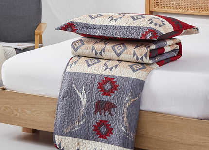 Ycosy Lodge Bear Quilt Set Full/Queen Size Cabin Rustic Bedspread Coverlets Reversible Quilts Lightweight Lodge Bedding Set Bear Sunset Printed Bed Covers,1 Quilt + 2 Pillow Shams