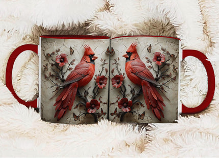 Cardinal Bird Coffee Mug, 11oz Ceramic Red with Songbird and Flower Design, Gift for Women, Nature Lovers, Birthdays, Tea, Coffee, Hot Chocolate Lovers, Artistic and Elegant (Red Cardinal Bird)
