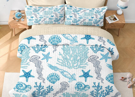 Pamnest Queen Quilt Set, 3 Pieces Ocean Beach Bedding, Bedspread