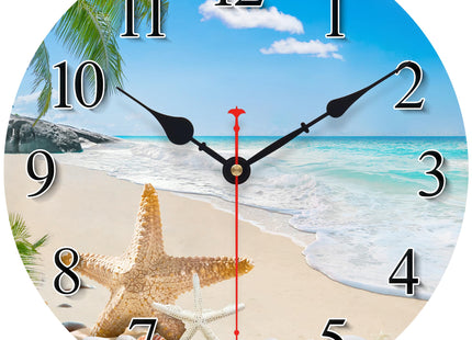 Toudorp 8in Coastal Beach Wall Clock Starfish Seashell Silent Palm Kitchen Home Decor