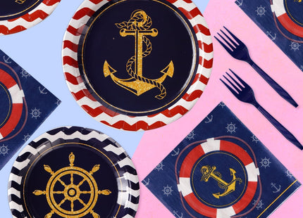 Grencian 96Pcs Nautical Anchor Party Supplies Navy Nautical Party Plates
