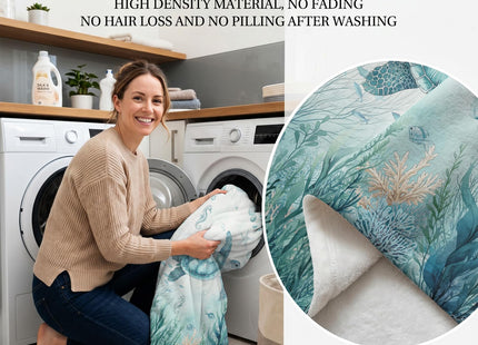 Jekeno Turtle Gifts Blanket Watercolor Ocean Sea Turtle Coral Throw Blanket