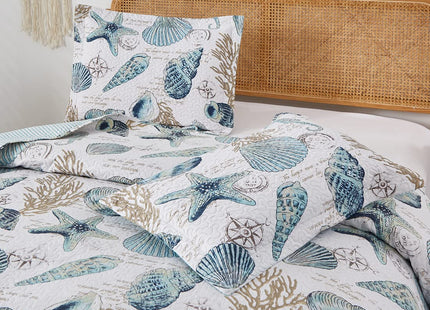 Oliven 3 Pcs Beach Shell Bedspread Queen/Full Size Ocean Theme Seashell Conch Summer Quilt