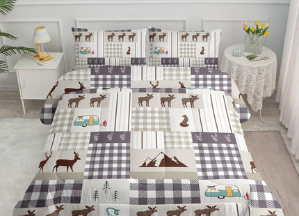 Datura Home Happy Camper Comforter Set Rustic Lodge and Camper Deer Printed Quilt Bedding Set with 1 Comforter and 2 Pillowcases for Boys and Girls Bedroom All Season Queen