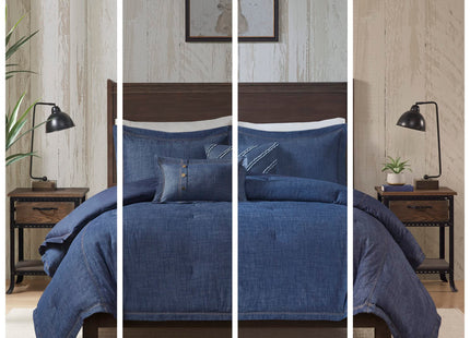 Woolrich Rustic Lodge Cabin Comforter Set - All Season Down Alternative Warm Bedding Layer and Matching Shams, Oversized Full, Perry, Denim Blue