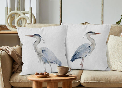 YSFUYZCT Coastal Blue Heron Throw Pillow Covers 18x18 Set of 2, Nautical Coastal Decor, Nautical Blue Heron Bird Pillow Covers for Home Bedroom Couch