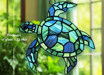 Sea Turtle Suncatcher Decor, Sea Turtles Stained Glass Window Hanging for Turtle Lovers, Wall Decor for Indoor Outdoor.