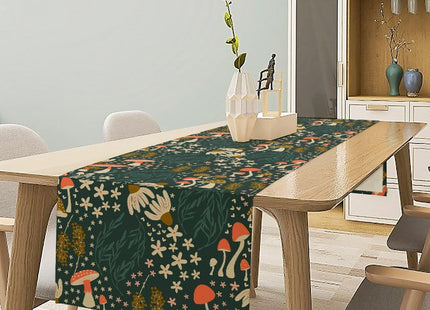 JanJCurt Mushroom Table Runner, Cartoon Woodland Summer Flowers Plants Forest Seasonal Spring Kitchen Dining Table Decoration for Home Party Decor, 13x36inch