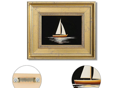 CCPEAR Gold Framed Canvas Wall Art, Vintage Black Coastal Sailboat Artwork