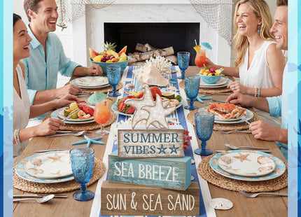 Yuntau 4 Pcs Summer Beach Decorations for Home Beach Tiered Tray Decor Starfish Coastal Rustic Starfish Wooden Block Table Sign Stacked Book Nautical Table Centerpiece for Farmhouse Office Desk Shelf