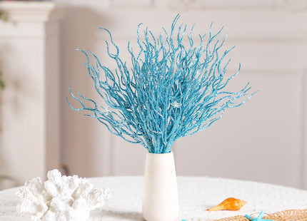 Vercraft 8 Pcs Blue Coastal Christmas Picks Glitter Coral Ornaments