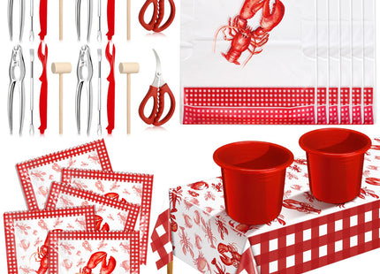 Ferrochef 61 Pcs Seafood Tools Set Plastic Crawfish Tablecloth Lobster Bibs