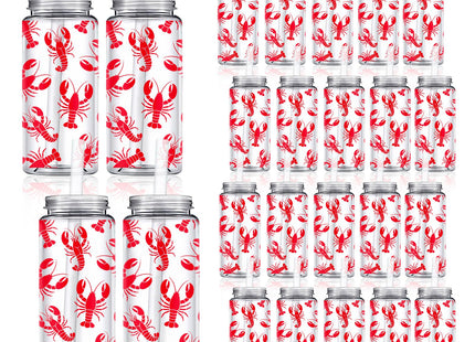 Whaline 20 Pcs Plastic Crawfish Cups with Lids and Straws 13.5 Oz Lobster Clear Party Drinking Cups Crawfish Boil Reusable Tumblers for Seafood Party Birthday Summer Beach