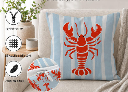 HIWX Blue Coastal Beach Lobster 18x18 Pillow Covers Double-Sided, Preppy Beach Room Decor, Ocean Beachy Crawfish Decorative Pillow Covers for Couch Bed Home Bedroom Living Room Decor