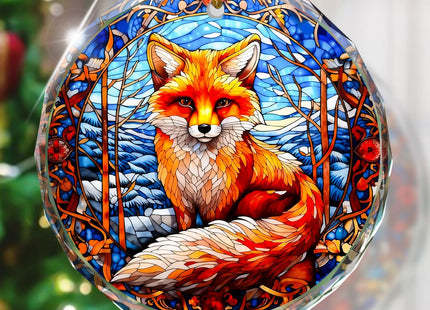 Fox Stained Glass Ornament - Christmas Tree Decor, Fox Ornaments for Christmas Tree, Gift Exchange
